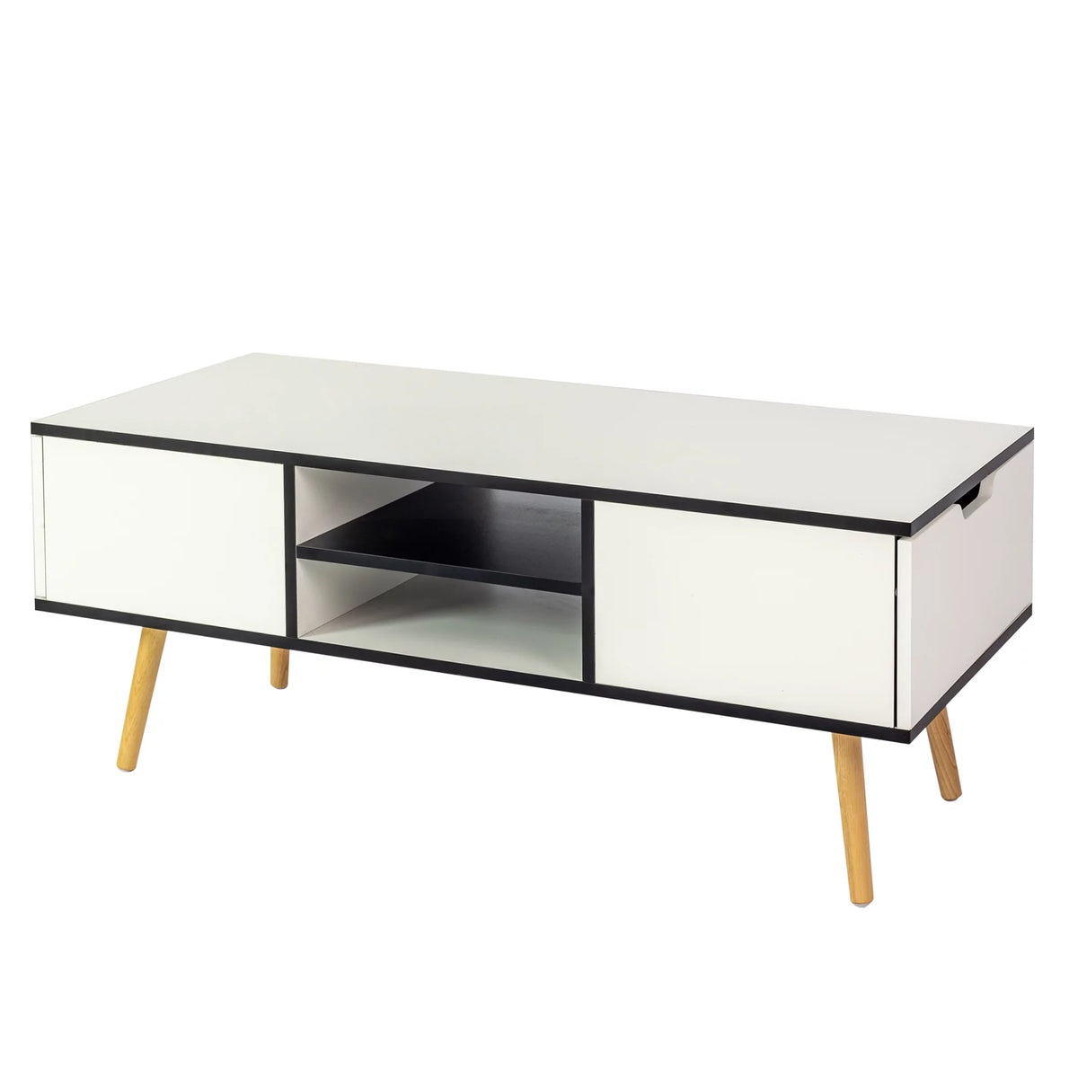 Modern Coffee Table with Storage Wooden Center Table, White Q257894