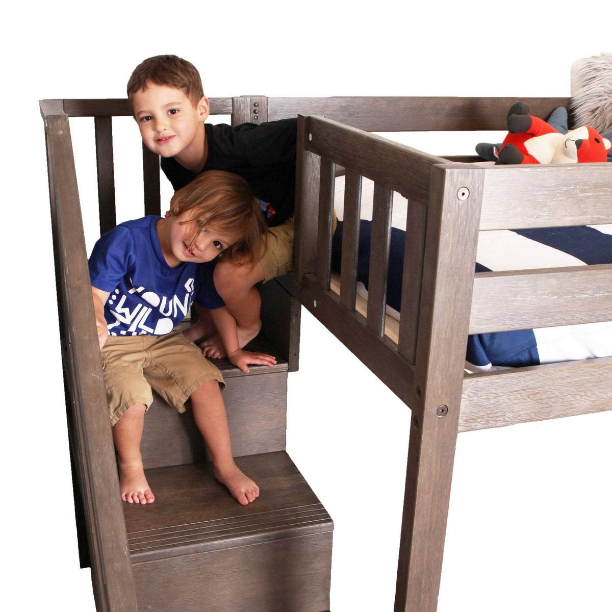 Twin-size Low Loft with Stairs - White N2033