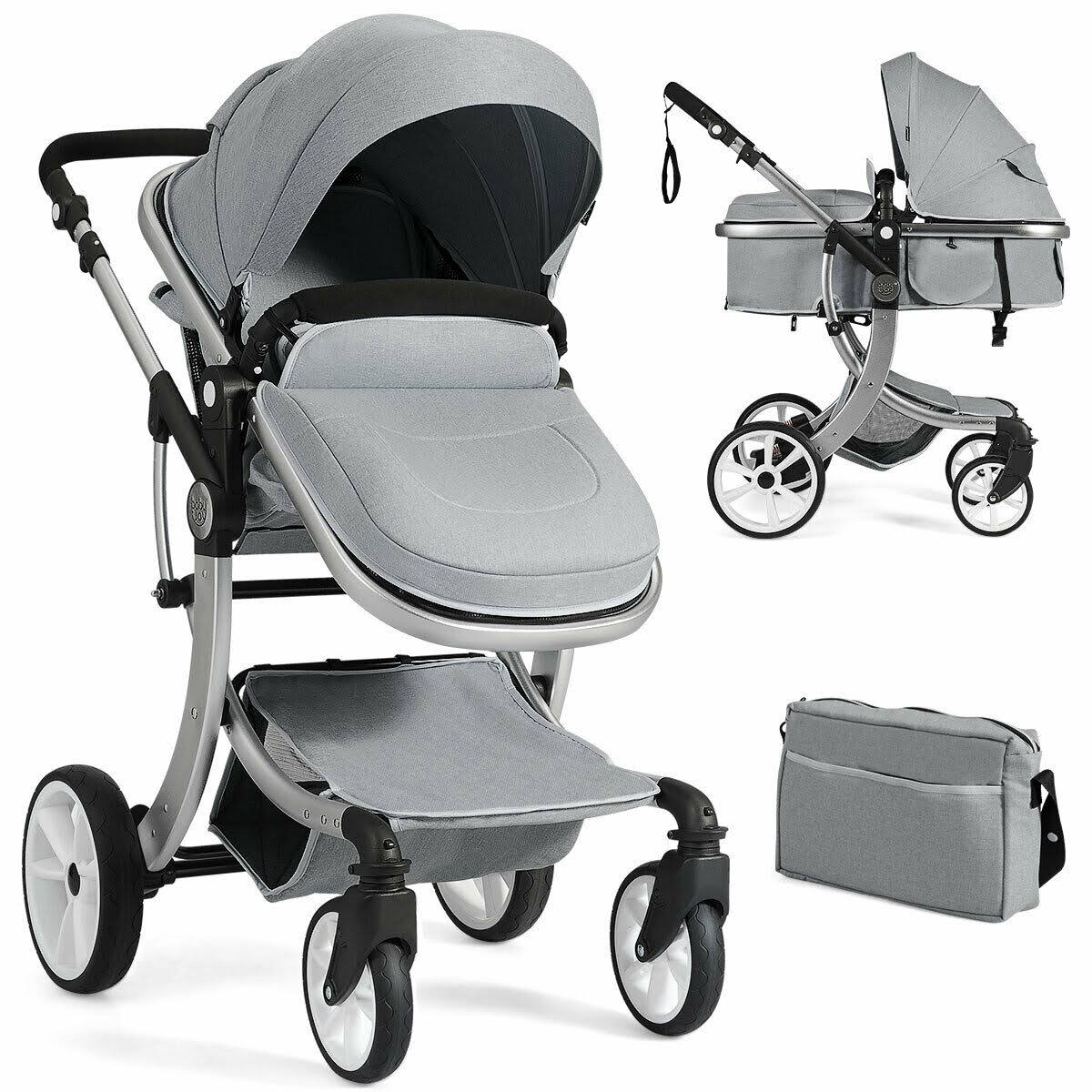Gray Folding Aluminum Infant Reversible Stroller with Diaper Bag P868510