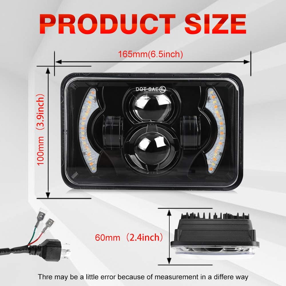 4x6 Inch LED Headlights Sealed Beam 80W Amber Halo Rectangular Replacement K44469