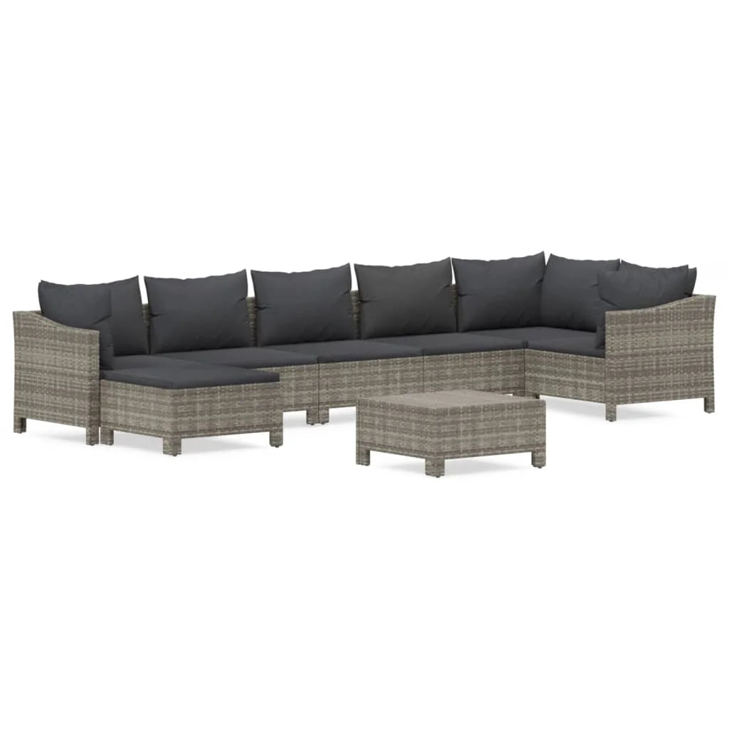 8 Piece Patio Set with Cushions Gray Poly Rattan X7007