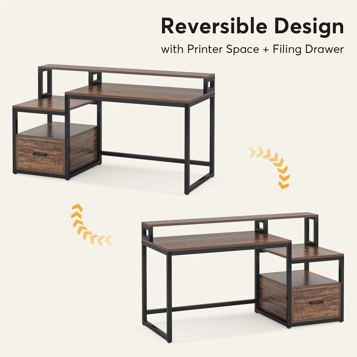 60 inch Computer Desk with File Drawer and Storage Shelves O661