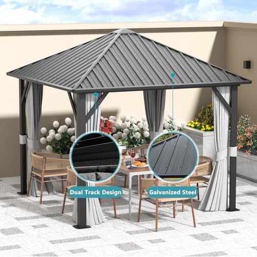 10' X 12' Aluminum Hardtop Gazebo with Galvanized Steel Double Roof T250