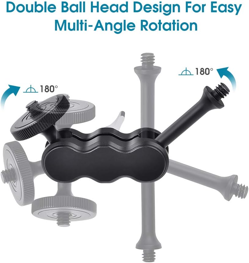 Double Ballhead Arm 360 Degree Rotation Magic Articulating Arm 1/4 Heavy Duty Friction Arms Mount Bracket with Flash Light Hot Shoe + Camera Fixing Screw Adapter for Camera DSLR Monitor Video A47387
