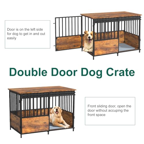41 Inch White Wooden Dog Crate Furniture with Divider & Double Doors D5710