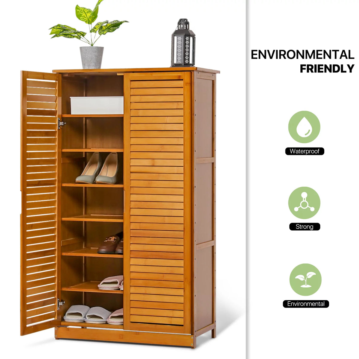 Bamboo 7 Tiers 21 Pairs Shoes Rack with Door T198210