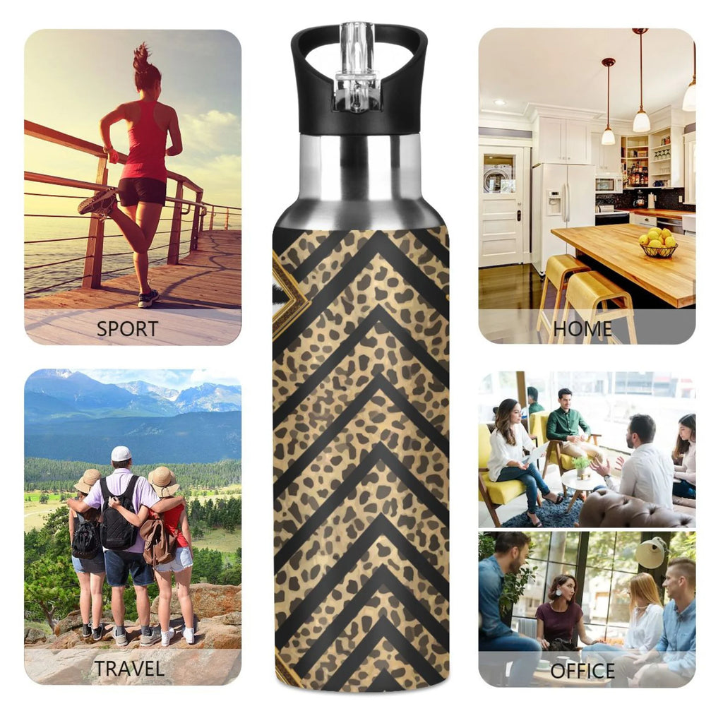 Black & White Stripe Stainless Steel Water Bottle with Straw Lid 20 OZ J169934