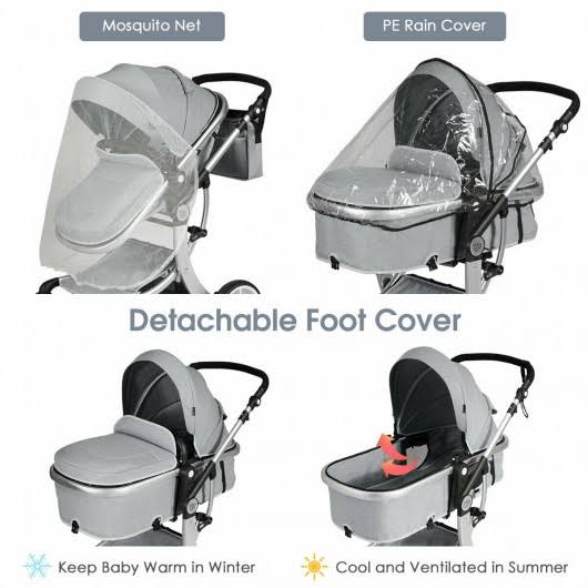 Gray Folding Aluminum Infant Reversible Stroller with Diaper Bag P868510
