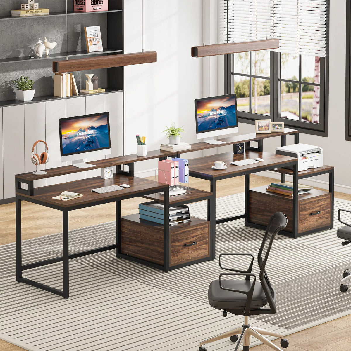 60 inch Computer Desk with File Drawer and Storage Shelves O661