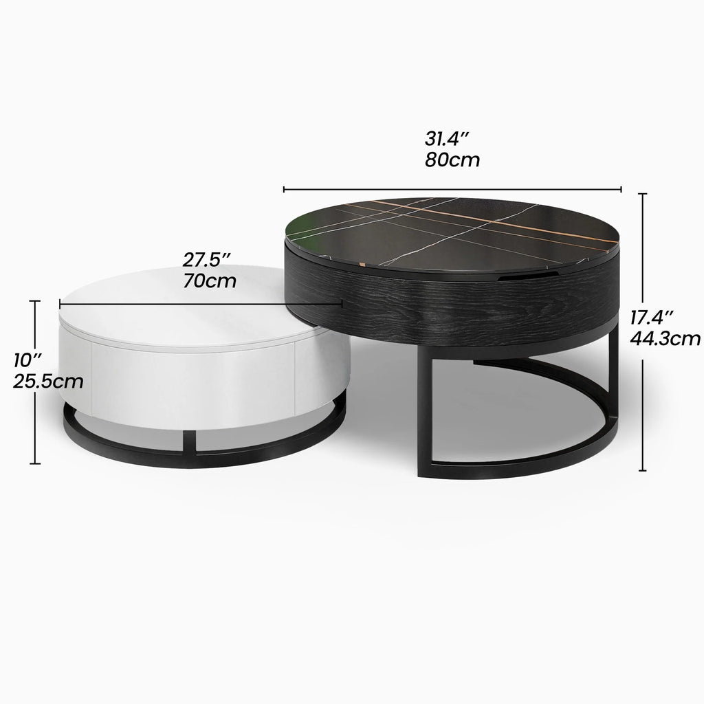 Round Lift-Top Nesting Coffee Table Set with 2 Drawers T890215