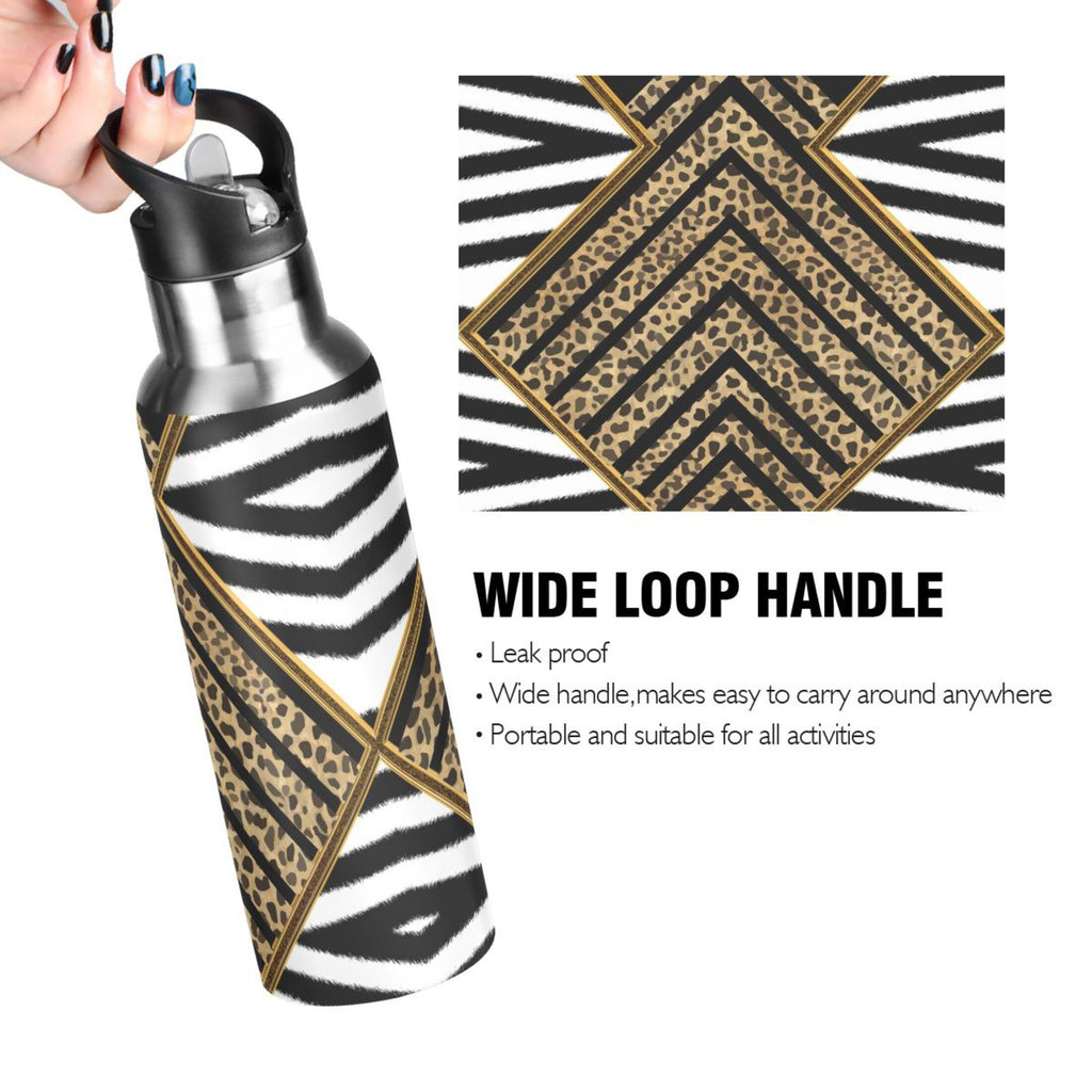 Black & White Stripe Stainless Steel Water Bottle with Straw Lid 20 OZ J169934