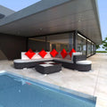 8 Piece Black Poly Rattan Patio Sofa Set with Cushions M7311