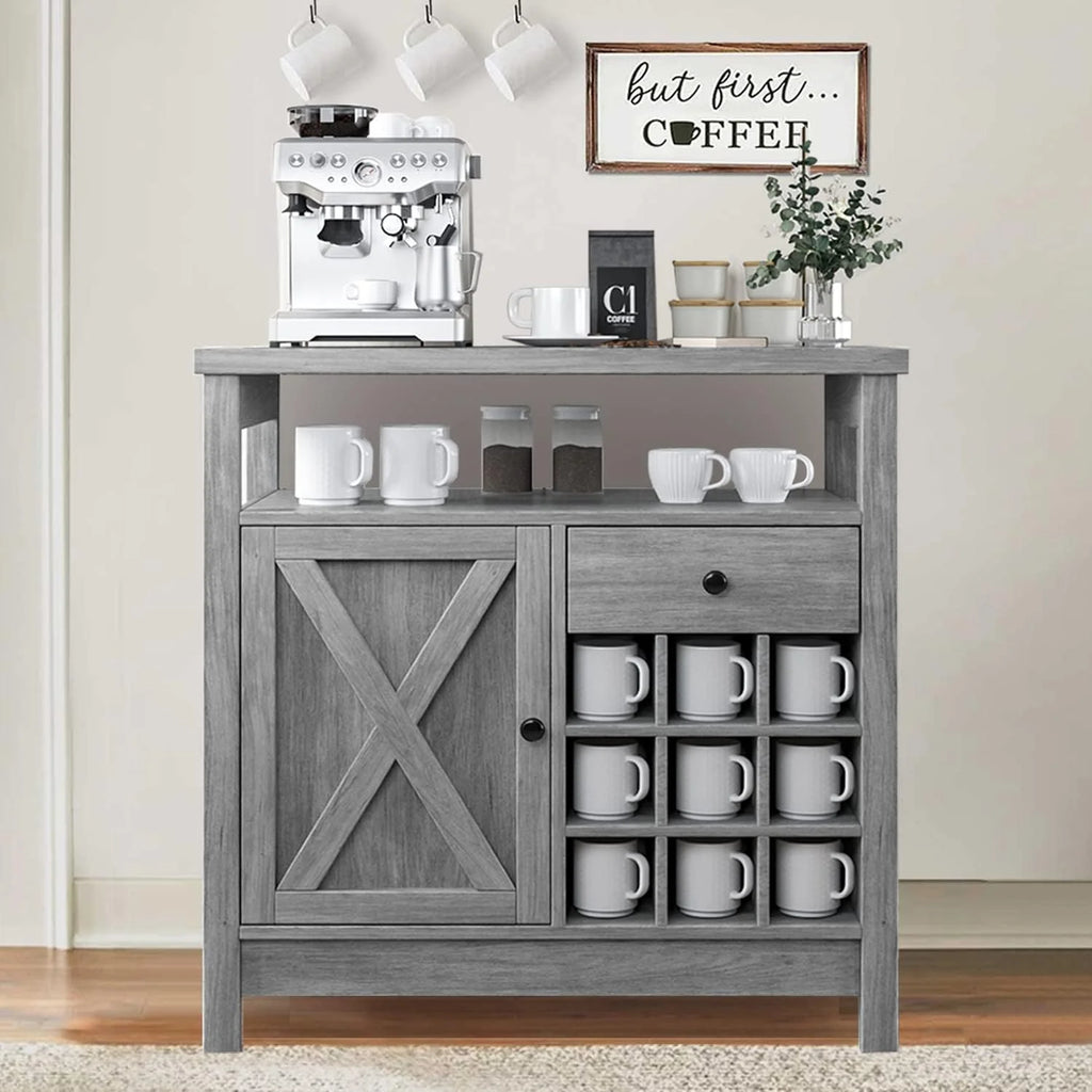 Gray Coffee Bar Cabinet with Storage J884