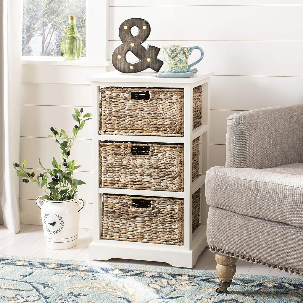 Distressed Black 3 Wicker Basket Storage Side Table D22353