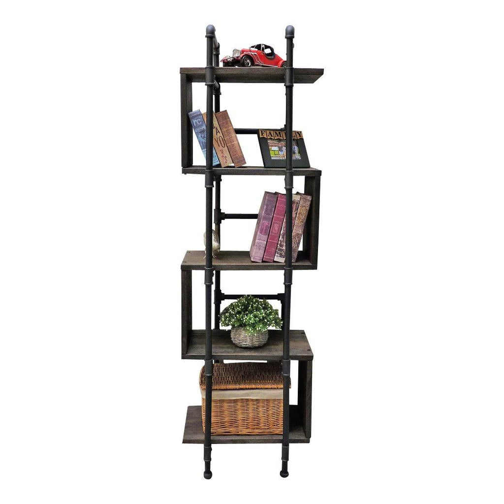 Brushed Brass Gray Natural Etagere Bookcase Q653