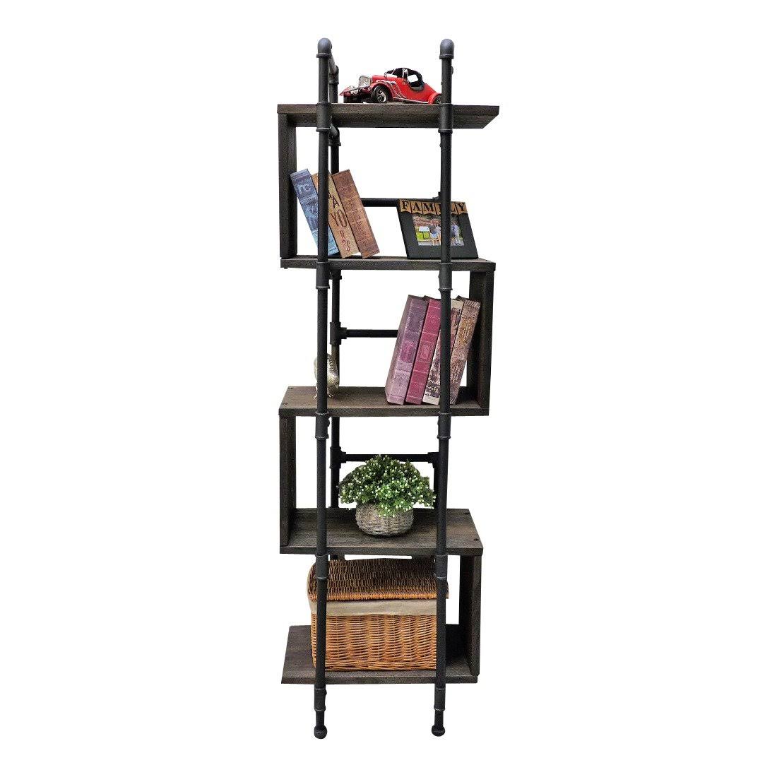 Brushed Brass Gray Natural Etagere Bookcase Q653